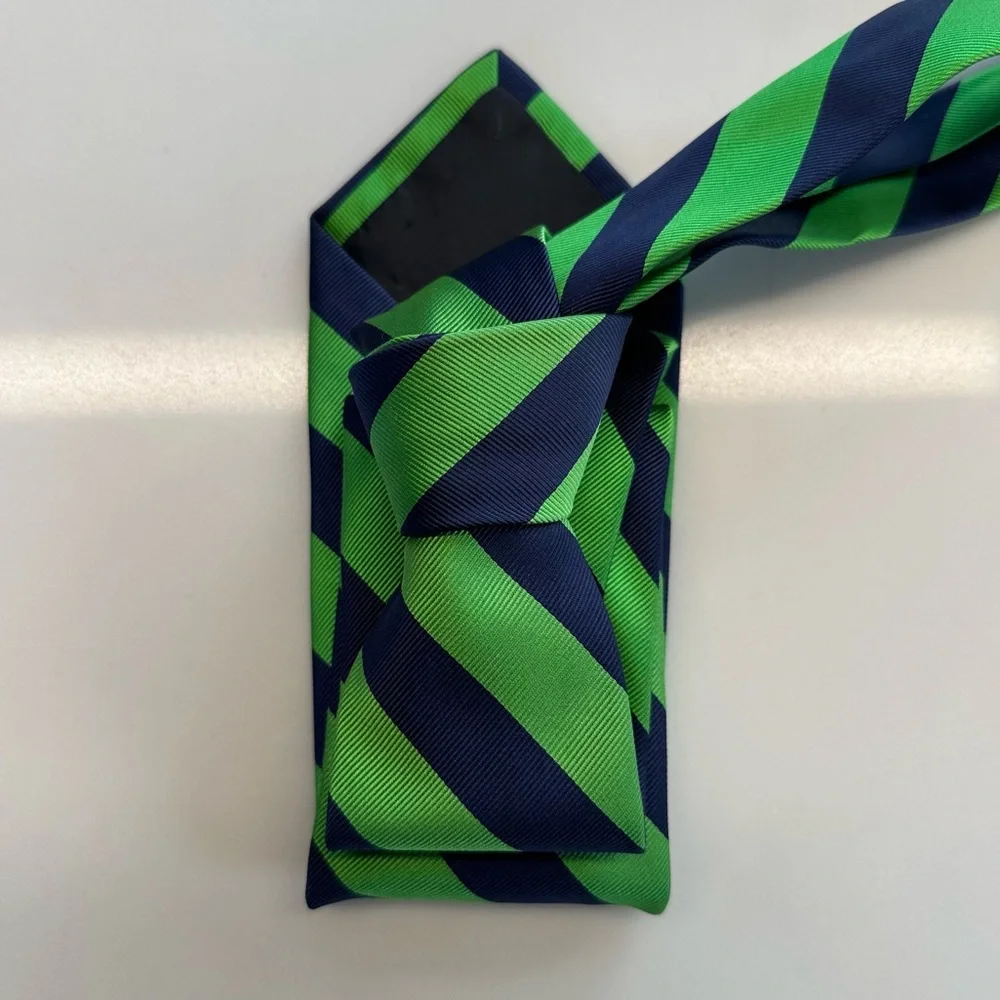 J. Crew Preppy Navy Lime Striped Classic Silk Tie